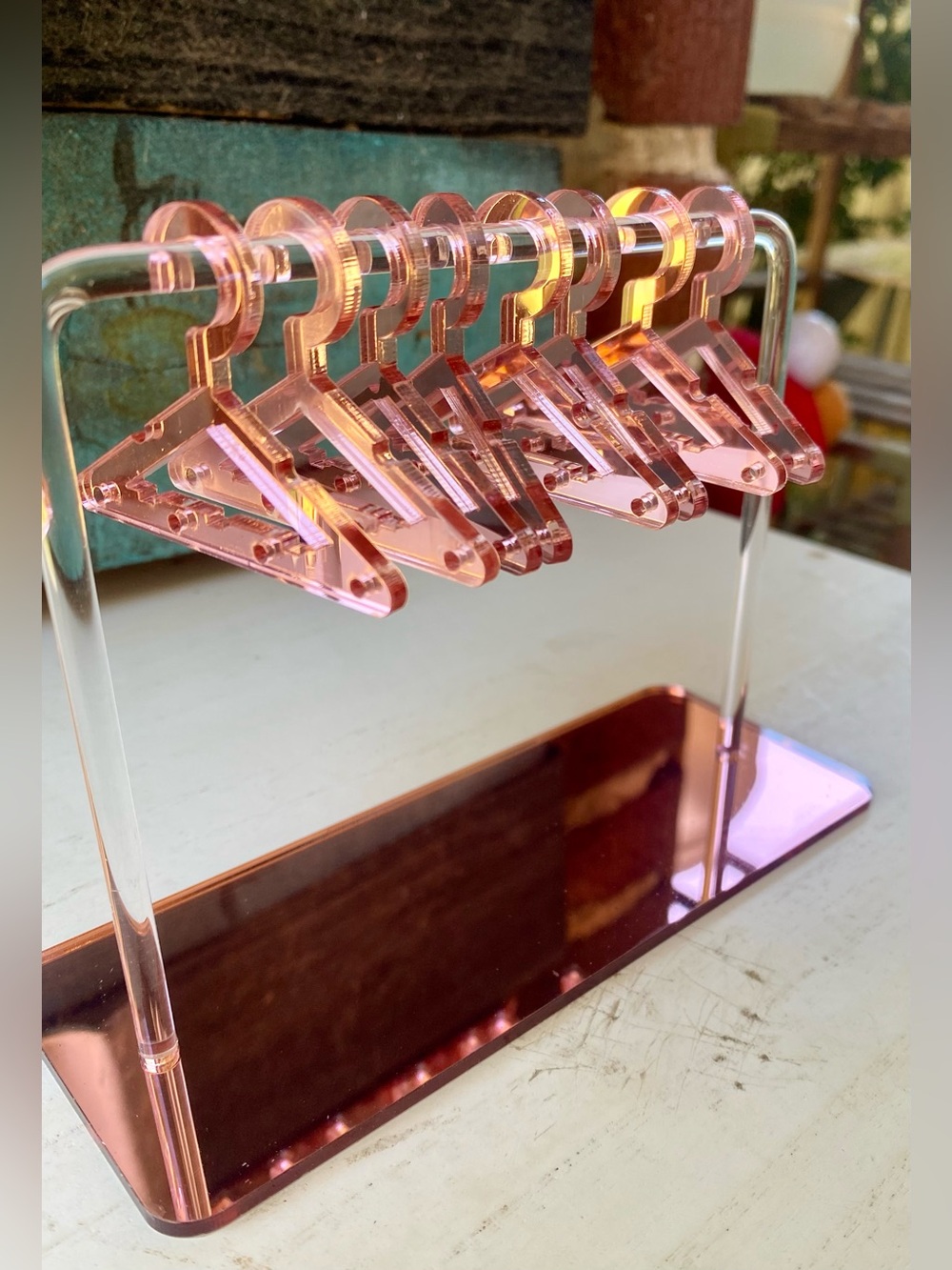 Mini Hangers Earring Holder in Reflective Sheer Pink - Holds 18 Pairs